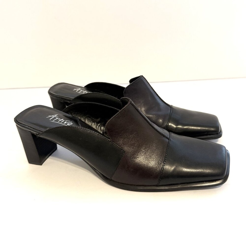 ARTIVA Womens VINTAGE Shoes 7M Two Tone Leather Mules Block Heel Y2k